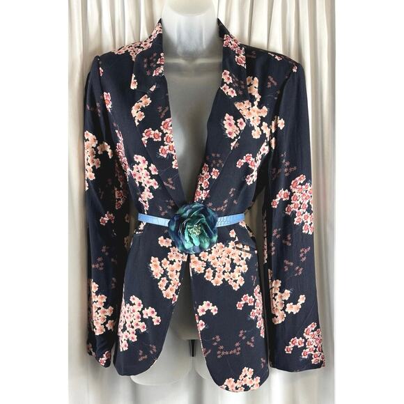 Cynthia Rowley Floral Blazer, Blue Multi, Sz: M, 70-03 - Picture 1 of 15